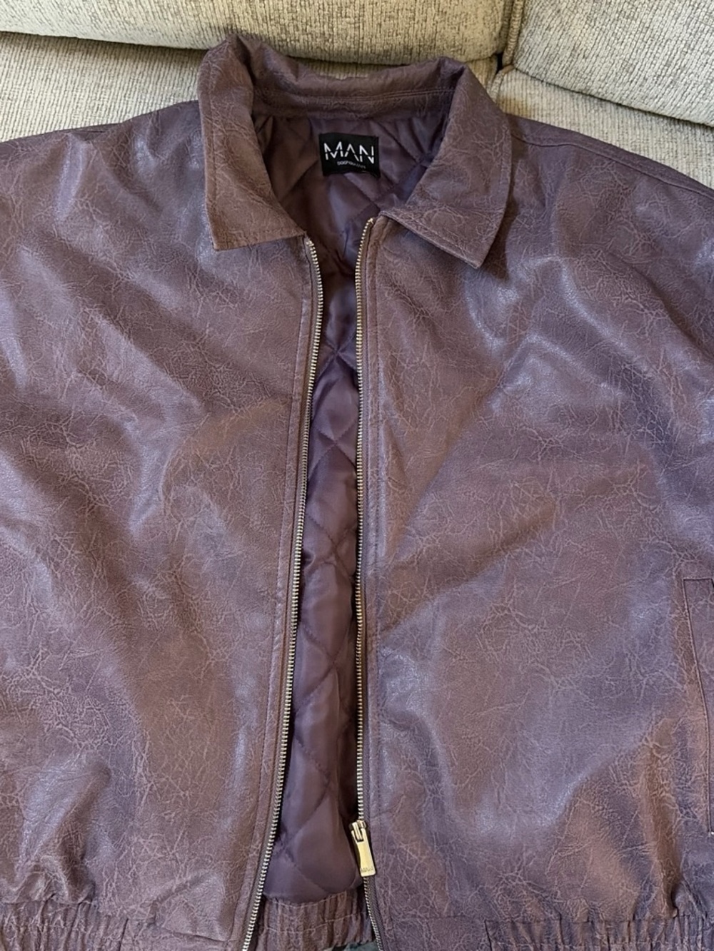 MAN Collection Men's Brown Faux Leather Bomber Jacket